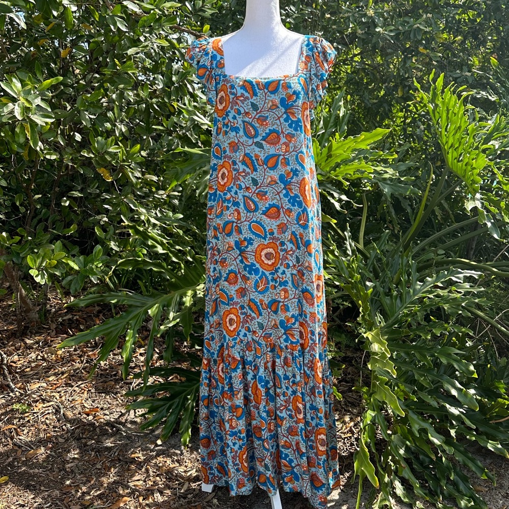 House of Harlow 1960 Blue and Orange Floral Maxi Dress